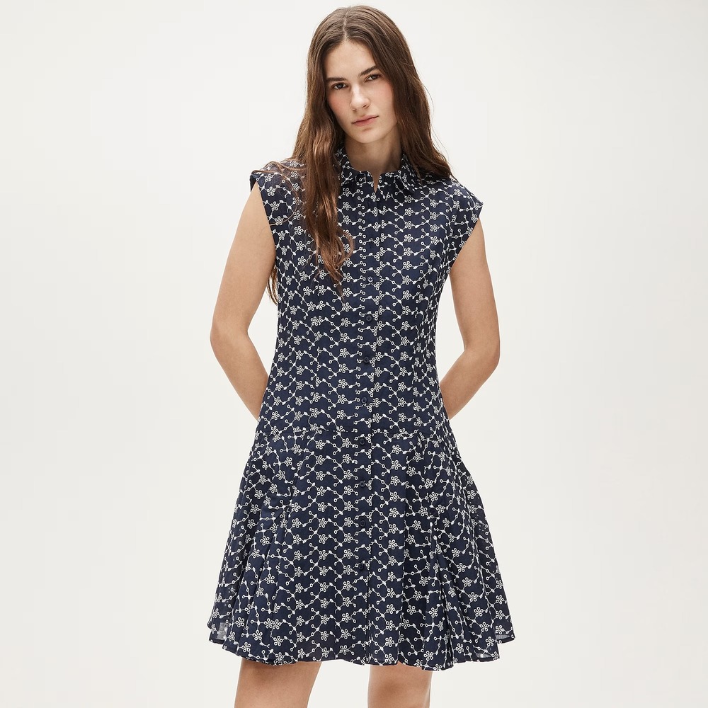 J. Crew Blue White Mini eyelet shirt-dress Cap Sleeve Size 14 NWT $198
